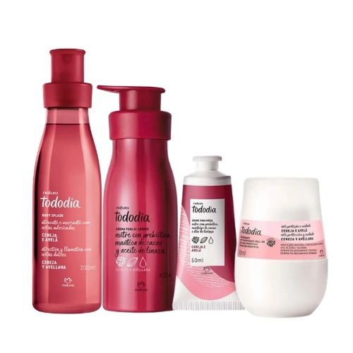 BODY CEREZA Y AVELLANA 200 ML + CREMA CORPORAL 400 ML + DESODORANTE ROLL-ON 70 ML + CREMA DE MANOS 50 ML