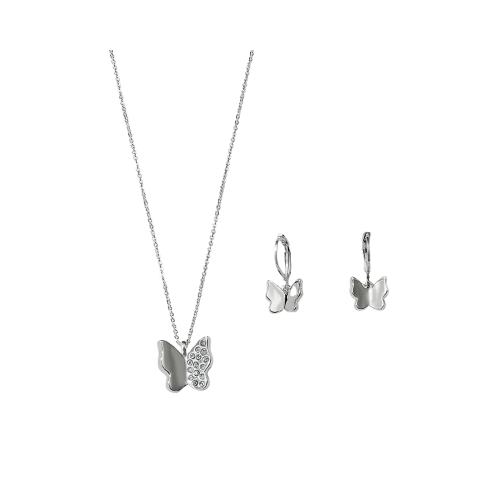 SET COLLAR + ARETES SILVER BUTTERFLY