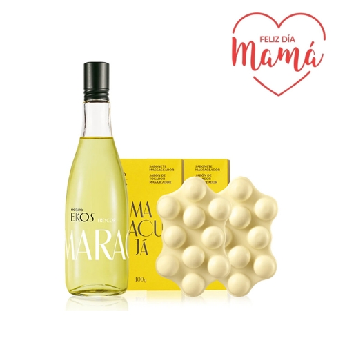 KIT EKOS MARACUYA EAU DE TOILETTE 150 ML + 2 JABONES MASAJEADORES