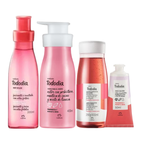 BODY FRAMBUESA Y PIMIENTA ROSA 200 ML + CREMA CORPORAL 400 ML + JABÓN LÍQUIDO 290 G + CREMA DE MANOS 50 ML